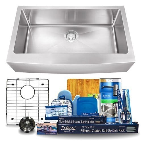 DAKOTA SINKS DSM-A362 SIGNATURE M-SERIES 36 INCH MICRO RADIUS SINGLE BOWL APRON FRONT KITCHEN SINK WITH BOTTOM GRID