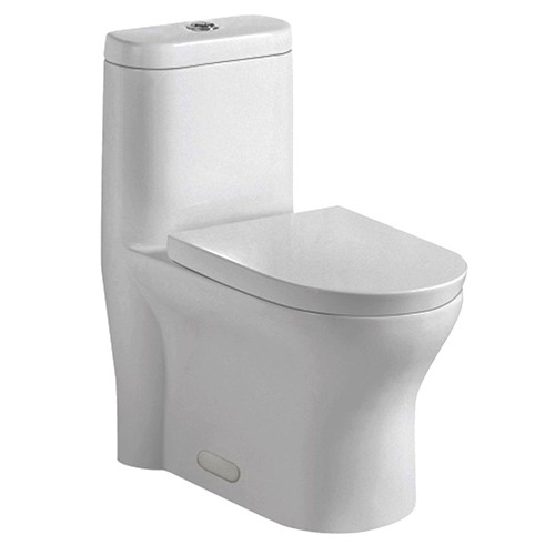 DAKOTA SINKS DSW-1EP76W SIGNATURE 27 3/8 INCH ONE PIECE ELONGATED PUSH BUTTON DUAL FLUSH TOILET WITH SOFT-CLOSE SEAT, WAX RING AND BOLTS - WHITE