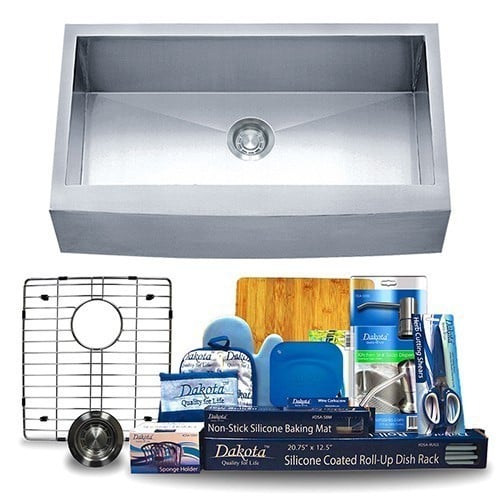 DAKOTA SINKS DSZ-A332 SIGNATURE Z-SERIES 33 INCH ZERO RADIUS SINGLE BOWL APRON FRONT STAINLESS STEEL KITCHEN SINK WITH BOTTOM GRID