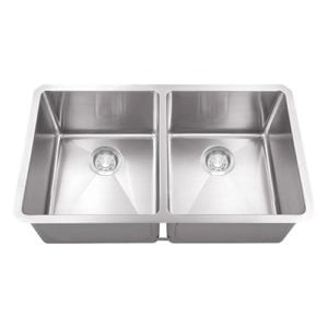 DAKOTA SINKS GSM-5050ADA BUILDERS GENESIS SERIES 32 INCH ADA COMPLIANT 50/50 DOUBLE BOWL DOUBLE BOWL UNDERMOUNT STAINLESS STEEL KITCHEN SINK - BRUSHED NICKEL