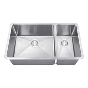 DAKOTA SINKS GSM-7030 BUILDERS GENESIS SERIES 32 INCH 70/30 DOUBLE BOWL UNDERMOUNT STAINLESS STEEL KITCHEN SINK - BRUSHED NICKEL