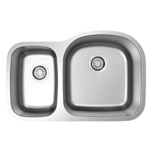 DAKOTA SINKS GSR-18-3070 BUILDERS GENESIS SERIES 31 1/2 INCH 30/70 OFFSET DOUBLE BOWL UNDERMOUNT STAINLESS STEEL KITCHEN SINK - BRUSHED NICKEL