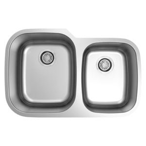 DAKOTA SINKS GSR-18-6040 BUILDERS GENESIS SERIES 31 3/4 INCH 60/40 OFFSET DOUBLE BOWL UNDERMOUNT STAINLESS STEEL KITCHEN SINK - BRUSHED NICKEL