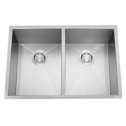 DAKOTA SINKS GSZ-5050ADA BUILDERS GENESIS SERIES 32 INCH ADA COMPLIANT ZERO RADIUS 50/50 DOUBLE BOWL UNDERMOUNT STAINLESS STEEL KITCHEN SINK - BRUSHED NICKEL