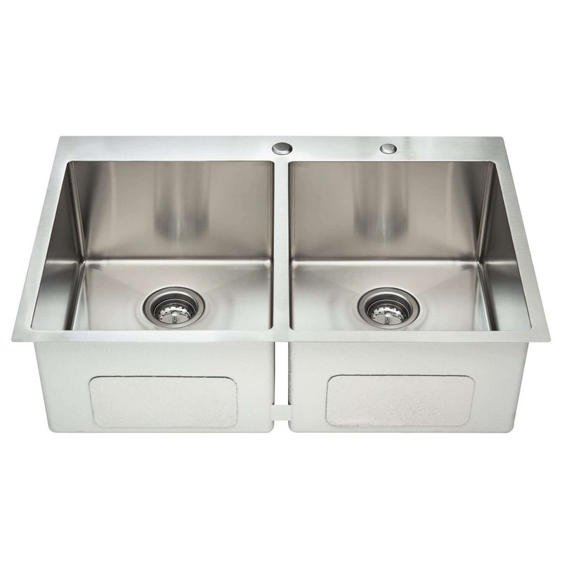 FINE FIXTURES S708S2 33 INCH DROP-IN DOUBLE BOWL 18 GAUGE STAINLESS STEEL KITCHEN SINK - STAINLESS STEEL