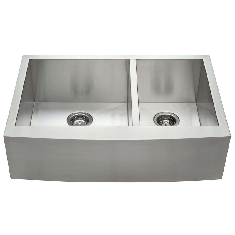 FINE FIXTURES S851 33 INCH APRON FRONT DOUBLE BOWL 16 GAUGE STAINLESS STEEL KITCHEN SINK - STAINLESS STEEL