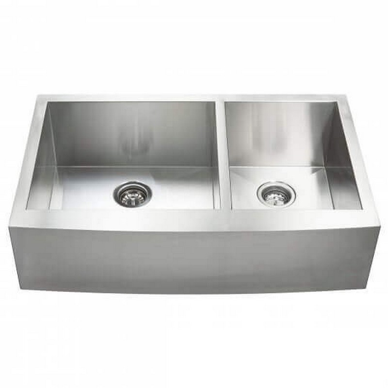 FINE FIXTURES S852 36 INCH APRON FRONT DOUBLE BOWL 16 GAUGE STAINLESS STEEL KITCHEN SINK - STAINLESS STEEL