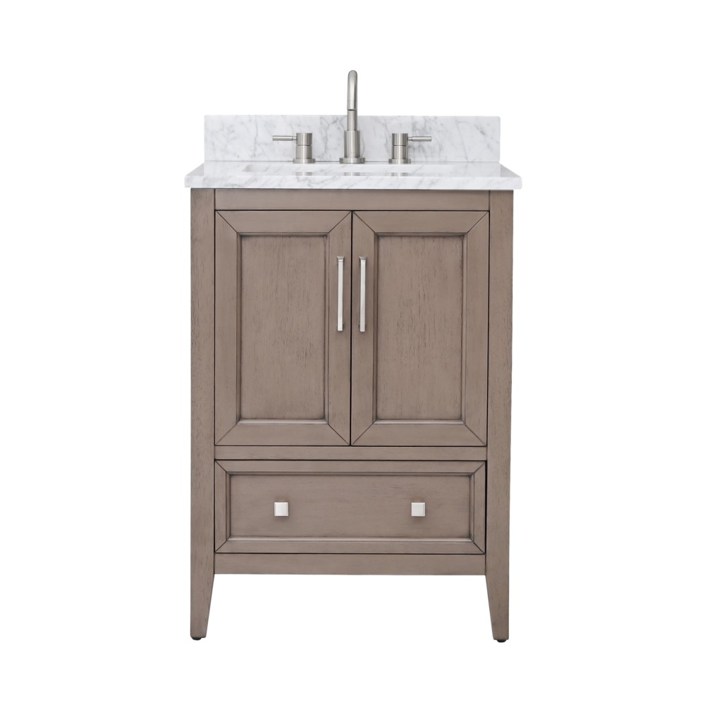 AVANITY EVERETTE-VS25-WD-C EVERETTE 25  INCH  VANITY COMBO IN GRAY OAK AND CARRARA MARBLE TOP IN WHITE