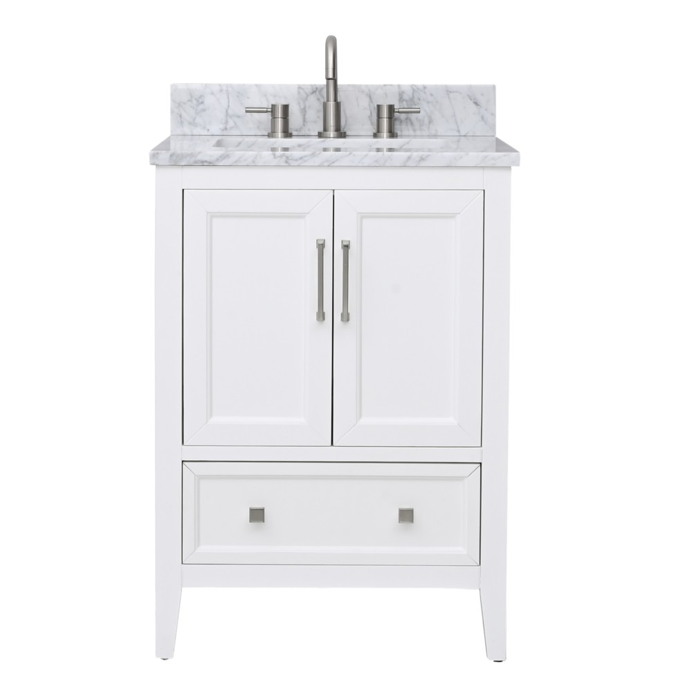AVANITY EVERETTE-VS25-WT-C EVERETTE 25  INCH  VANITY COMBO IN WHITE AND CARRARA MARBLE TOP IN WHITE