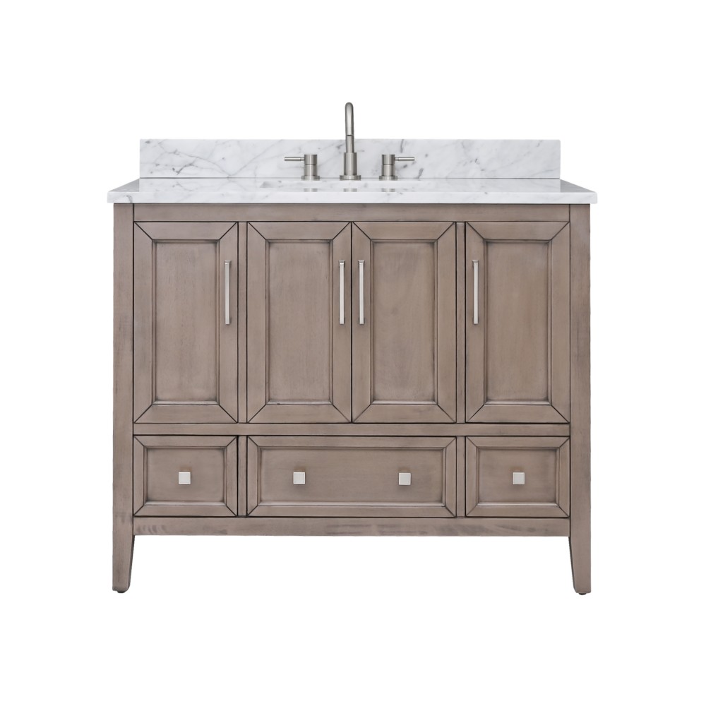 AVANITY EVERETTE-VS43-WD-C EVERETTE 43  INCH  VANITY COMBO IN GRAY OAK AND CARRARA MARBLE TOP IN WHITE
