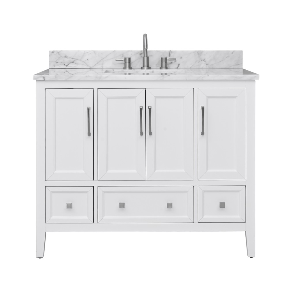 AVANITY EVERETTE-VS43-WT-C EVERETTE 43  INCH  VANITY COMBO IN WHITE AND CARRARA MARBLE TOP IN WHITE