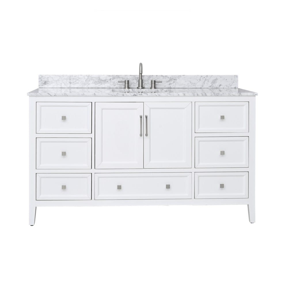 AVANITY EVERETTE-VS61-WT-C EVERETTE 61  INCH  SINGLE VANITY COMBO IN WHITE AND CARRARA MARBLE TOP IN WHITE