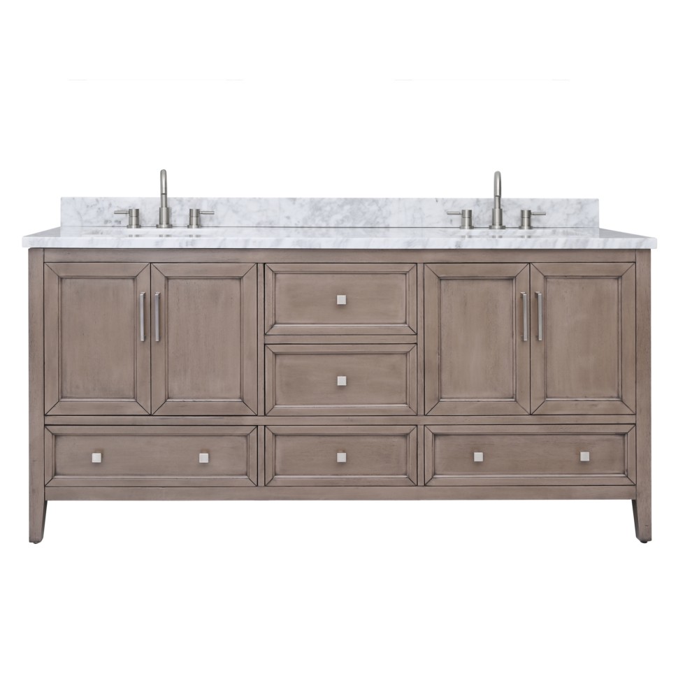 AVANITY EVERETTE-VS73-WD-C EVERETTE 73  INCH  DOUBLE VANITY COMBO IN GRAY OAK AND CARRARA MARBLE TOP IN WHITE