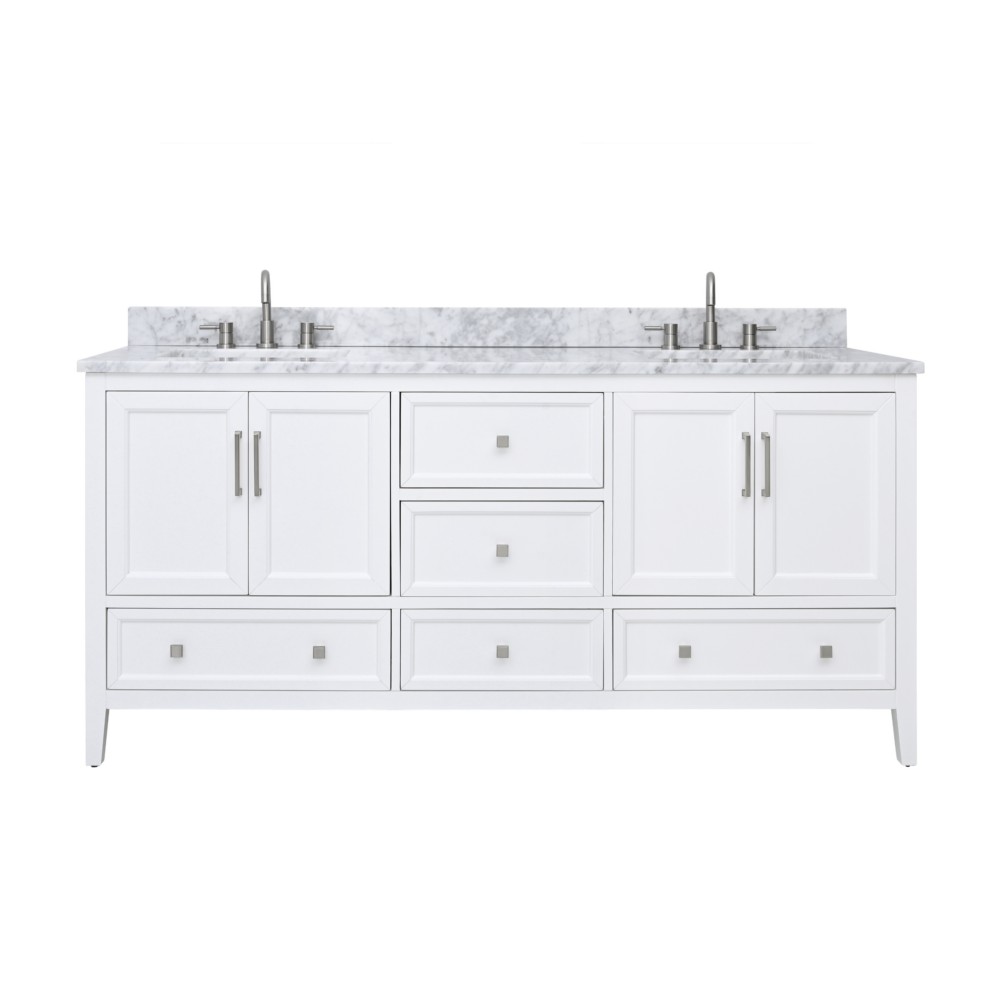 AVANITY EVERETTE-VS73-WT-C EVERETTE 73  INCH  DOUBLE VANITY COMBO IN WHITE AND CARRARA MARBLE TOP IN WHITE