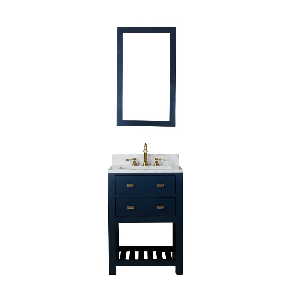 WATER-CREATION MA24CW06MB-R21TL1206 MADALYN 24 INCH MONARCH BLUE SINGLE SINK BATHROOM VANITY WITH SATIN BRASS FAUCET AND MIRROR