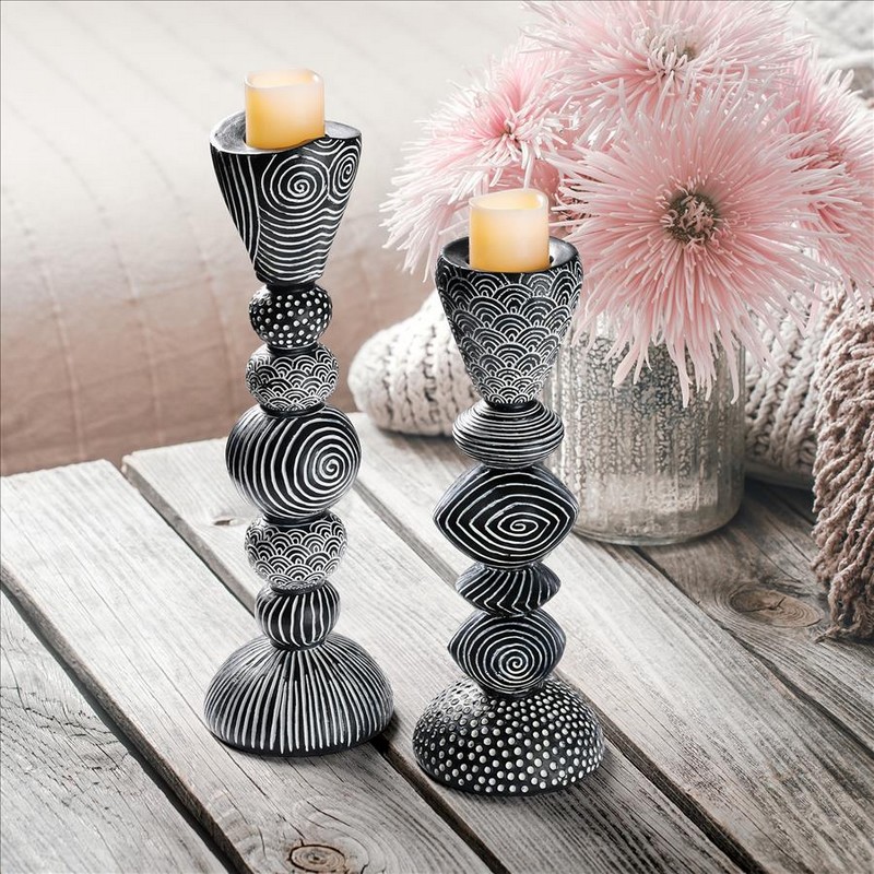 DESIGN TOSCANO QL9655 3 1/2 INCH TRIBAL FUNK CONTEMPORARY CANDLE HOLDER SET