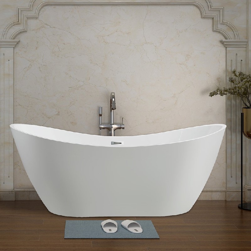 VANITY ART VA6517 70 7/8 INCH FREESTANDING ACRYLIC SOAKING BATHTUB WITH SLOTTED OVERFLOW AND POP-UP DRAIN - WHITE