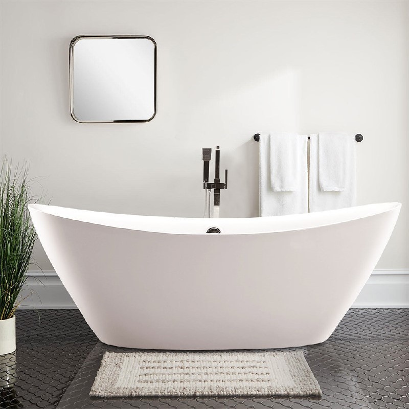 VANITY ART VA6807 70 7/8 INCH FREESTANDING ACRYLIC SOAKING BATHTUB WITH ROUND OVERFLOW AND POP-UP DRAIN - WHITE