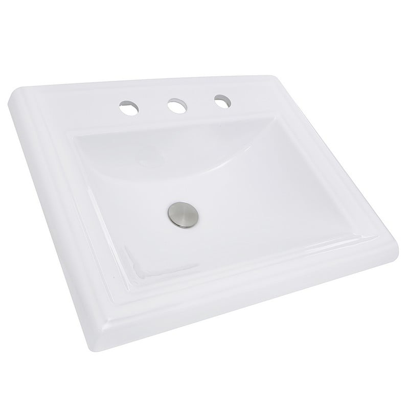 NANTUCKET SINKS DI-2418-R8 GREAT POINT 23 INCH RECTANGULAR DROP-IN CERAMIC VANITY SINK