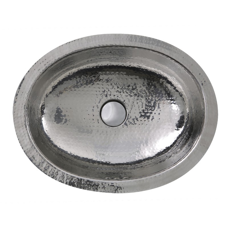 NANTUCKET SINKS OVS-OF 17-1/2 X 13-3/4 INCH HAND HAMMERED STAINLESS STEEL OVAL UNDERMOUNT BATHROOM SINK WITH OVERFLOW