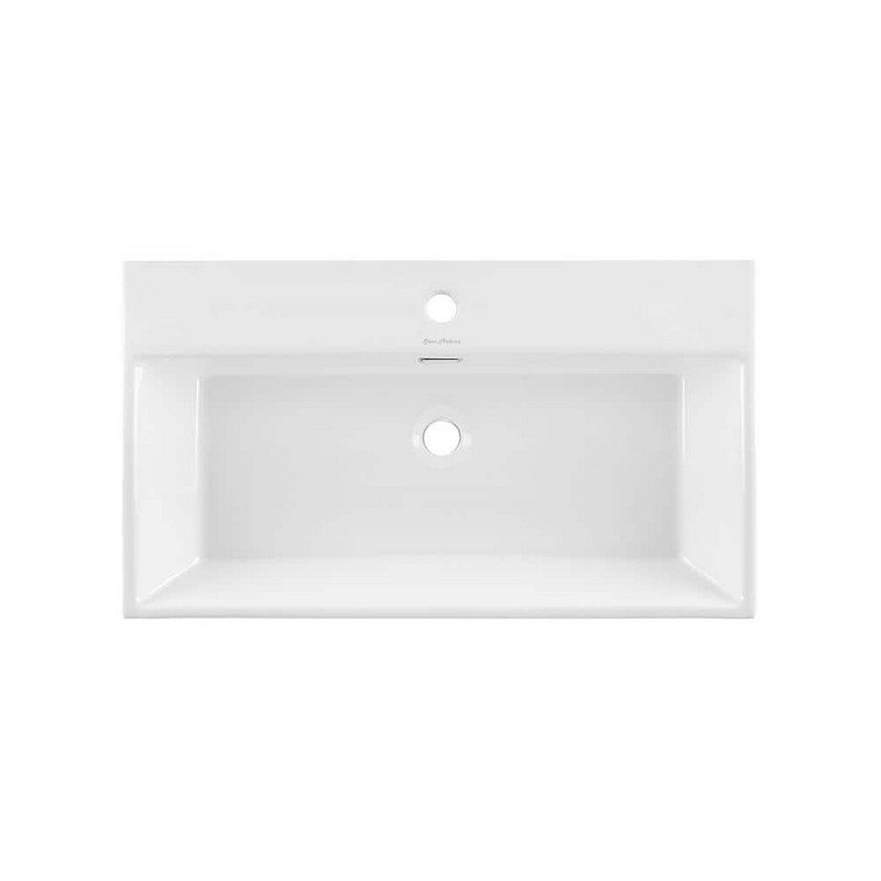 SWISS MADISON SM-CS742 CLAIRE 29 3/4 INCH RECTANGULAR CERAMIC CONSOLE SINK WITH MATTE WHITE LEGS - GLOSSY WHITE
