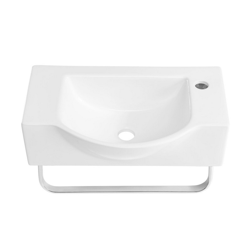 SWISS MADISON SM-WS336 CHATEAU 21 5/8 INCH RIGHT SIDE FAUCET WALL-MOUNT BATHROOM SINK WITH TOWEL BAR - WHITE