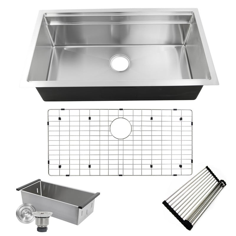 NANTUCKET SINKS SR-PS-3620-16 36 INCH PRO SERIES LARGE PREP STATION SINGLE BOWL UNDERMOUNT STAINLESS STEEL KITCHEN SINK WITH COMPATIBLE ACCESSORIES