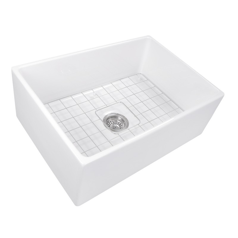 NANTUCKET SINKS T-FCFS27 CAPE 27 INCH FARMHOUSE FIRECLAY SINK WITH DRAIN AND GRID