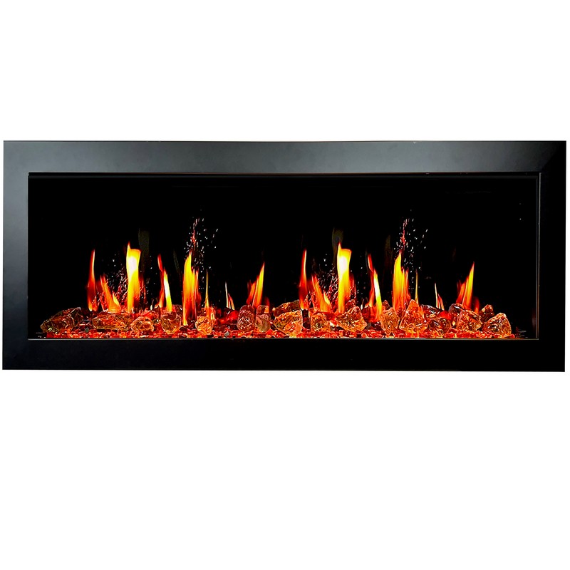 LITEDEER HOMES ZEF48XA LATITUDE II 48 INCH RECESSED AND WALL MOUNTED SEAMLESS PUSH-IN ELECTRIC FIREPLACE WITH REFLECTIVE FIRE GLASS - BLACK