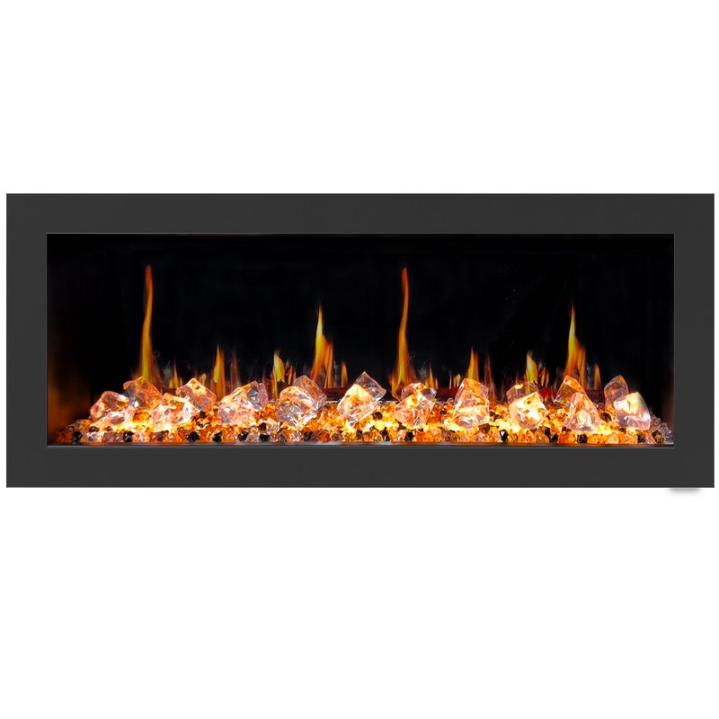 LITEDEER HOMES ZEF48XC LATITUDE II 48 INCH RECESSED AND WALL MOUNTED SEAMLESS PUSH-IN ELECTRIC FIREPLACE WITH ACRYLIC CRUSHED ICE ROCKS - BLACK