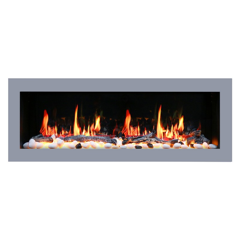 LITEDEER HOMES ZEF48XS GLORIA II 48 INCH RECESSED AND WALL MOUNTED SEAMLESS PUSH-IN ELECTRIC FIREPLACE - SILVER WHITE