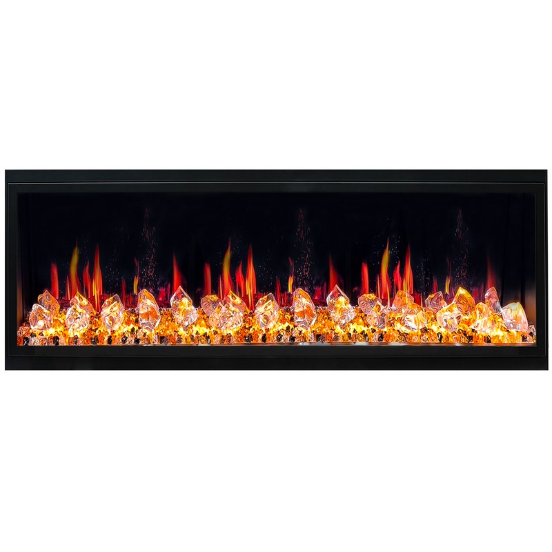 LITEDEER HOMES ZEF55VC LATITUDE 56 1/4 INCH BUILT-IN LINEAR ELECTRIC FIREPLACE WITH ACRYLIC CRUSHED ICE ROCKS - BLACK