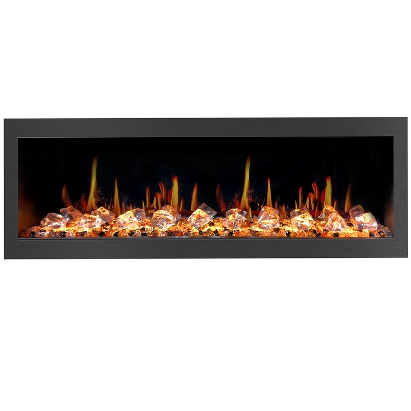 LITEDEER HOMES ZEF58VC LATITUDE II 58 INCH RECESSED AND WALL MOUNTED SEAMLESS PUSH-IN ELECTRIC FIREPLACE WITH ACRYLIC CRUSHED ICE ROCKS - BLACK