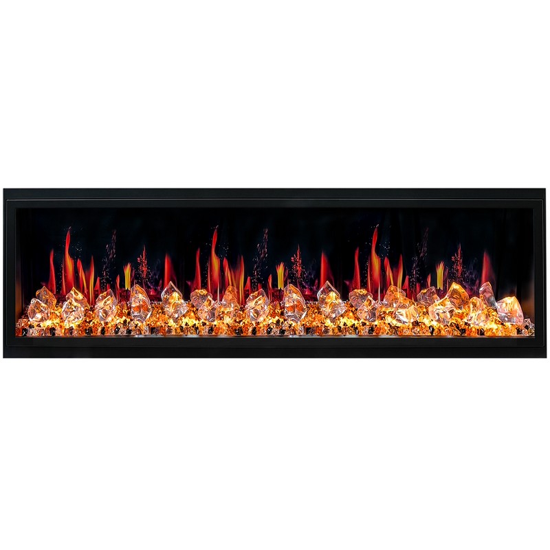 LITEDEER HOMES ZEF65XC LATITUDE 66 3/8 INCH ULTRA SLIM BUILT-IN ELECTRIC FIREPLACE WITH ACRYLIC CRUSHED ICE ROCKS - BLACK