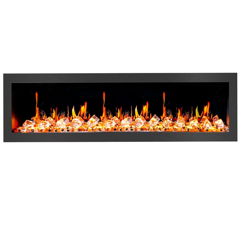 LITEDEER HOMES ZEF68XC LATITUDE II 68 INCH RECESSED AND WALL MOUNTED SEAMLESS PUSH-IN ELECTRIC FIREPLACE WITH ACRYLIC CRUSHED ICE ROCKS - BLACK