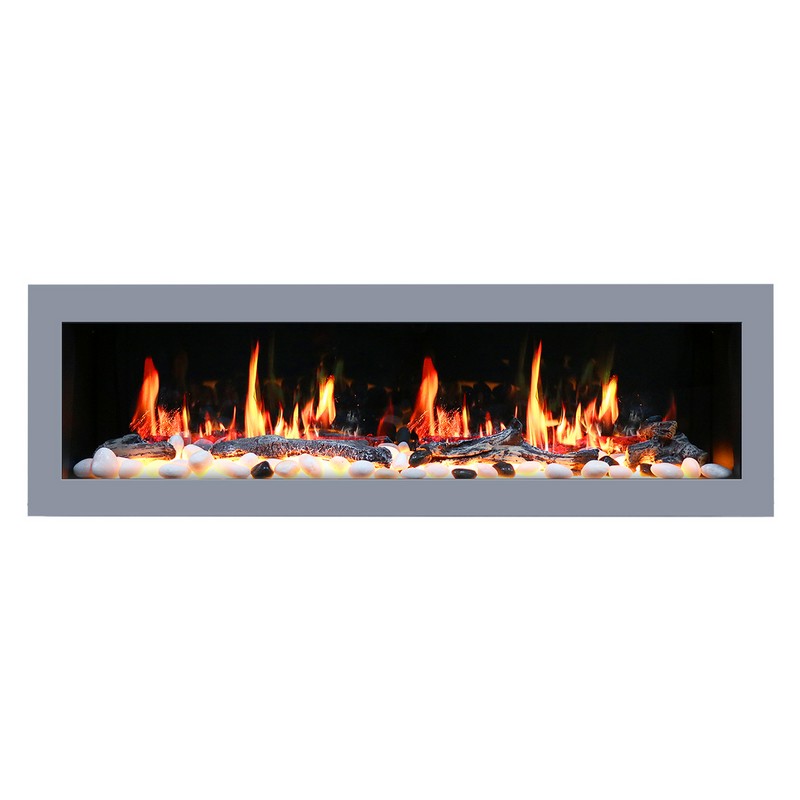 LITEDEER HOMES ZEF68XS GLORIA II 68 INCH RECESSED AND WALL MOUNTED SEAMLESS PUSH-IN ELECTRIC FIREPLACE - SILVER WHITE