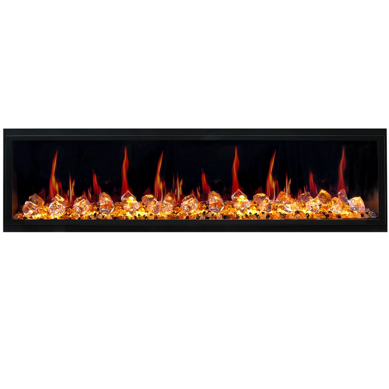 LITEDEER HOMES ZEF75VC LATITUDE 76 1/4 INCH BUILT-IN LINEAR ELECTRIC FIREPLACE WITH ACRYLIC CRUSHED ICE ROCKS - BLACK