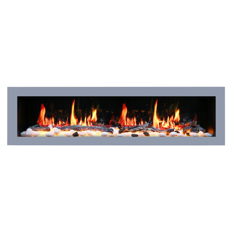 LITEDEER HOMES ZEF78VS GLORIA II 78 INCH RECESSED AND WALL MOUNTED SEAMLESS PUSH-IN ELECTRIC FIREPLACE - SILVER WHITE
