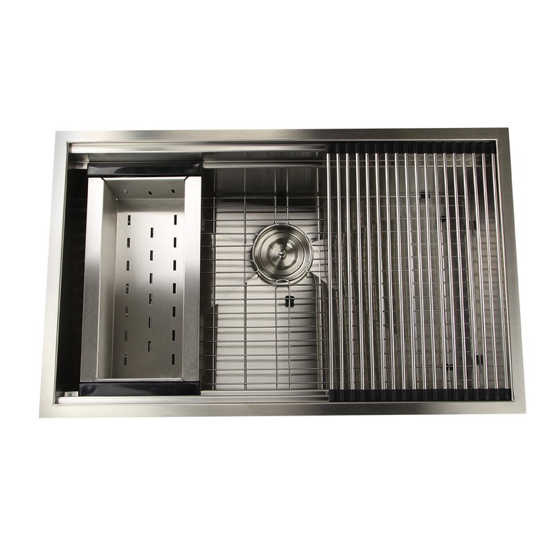 NANTUCKET ZR-PS-3220-16 PRO SERIES 32 INCH LARGE PREP STATION SINGLE UNDERMOUNT BOWL STAINLESS STEEL KITCHEN SINK