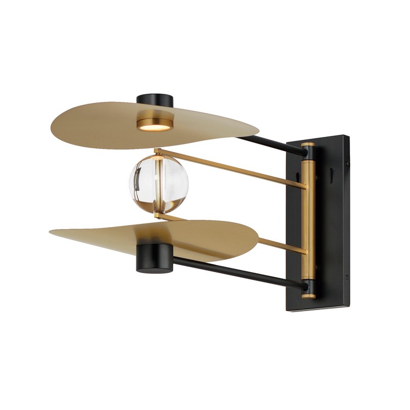 ET2 E24072-BKNAB PEARL 11 3/4 INCH LED WALL-MOUNT WALL SCONCES - BLACK AND NATURAL AGED BRASS