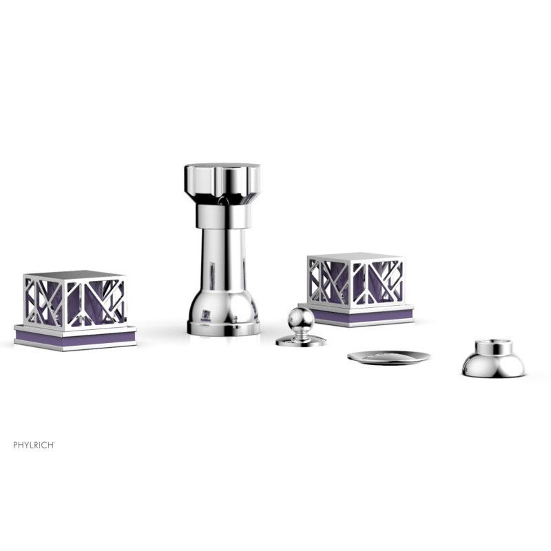 PHYLRICH 222-61-046 JOLIE FOUR HOLES DECK MOUNT BIDET FAUCET WITH SQUARE HANDLES AND PURPLE ACCENTS