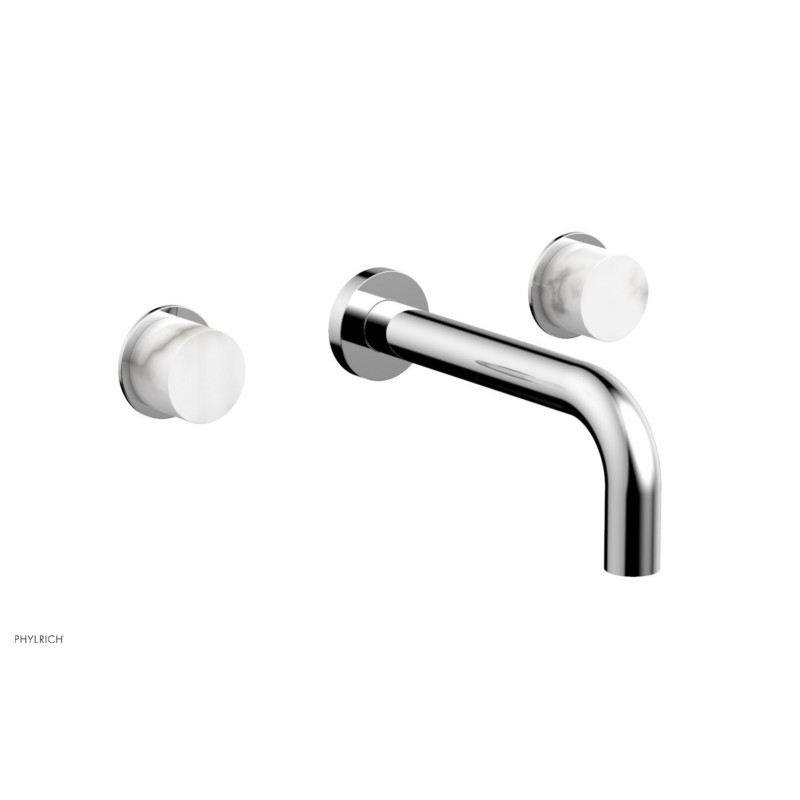 PHYLRICH 230-13-031 BASIC II THREE HOLE WALL MOUNT BATHROOM FAUCET WITH WHITE MARBLE HANDLES