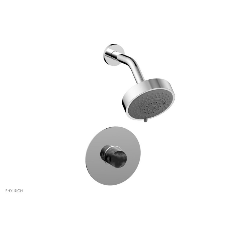 PHYLRICH 230-23-030 BASIC II WALL MOUNT PRESSURE BALANCE SHOWER SET WITH BLACK MARBLE KNOB HANDLE