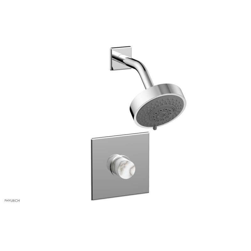 PHYLRICH 230S-23-031 BASIC II WALL MOUNT PRESSURE BALANCE SHOWER SET WITH WHITE MARBLE KNOB HANDLE