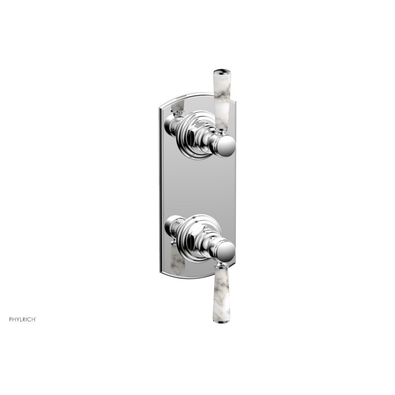 PHYLRICH 4-155-031 HEX TRADITIONAL WALL MOUNT TWO WHITE MARBLE HANDLES MINI THERMOSTATIC VALVE WITH VOLUME CONTROL OR DIVERTER TRIM