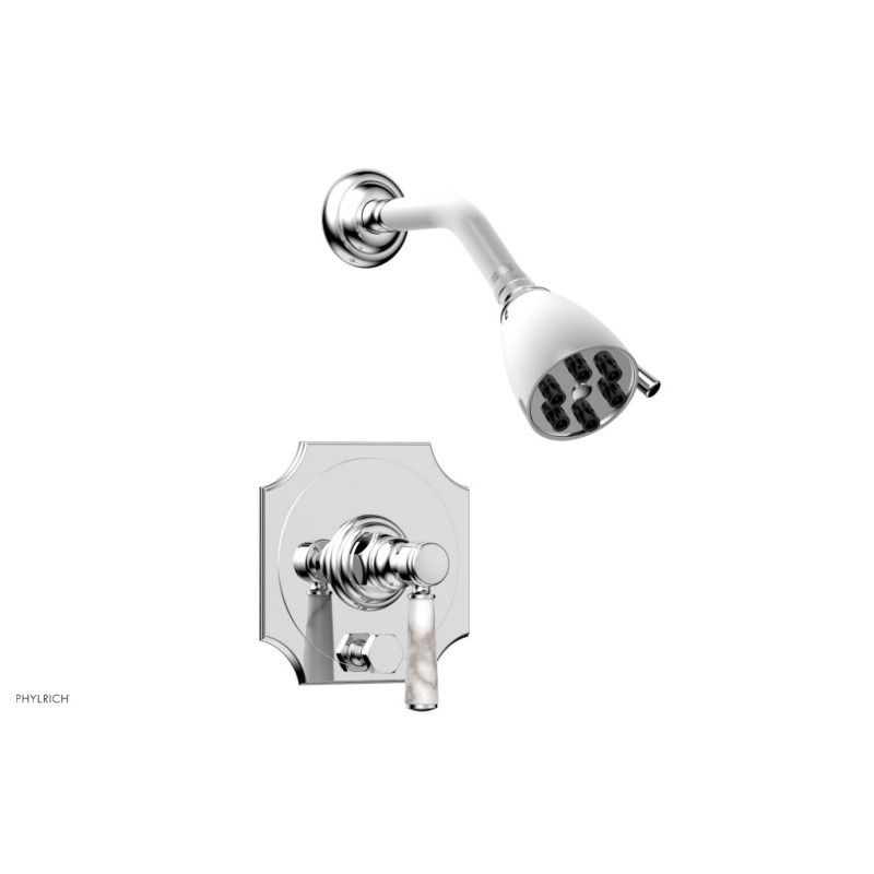 PHYLRICH 4-163-031 HENRI WALL MOUNT PRESSURE BALANCE SHOWER AND DIVERTER SET WITH WHITE MARBLE LEVER HANDLE