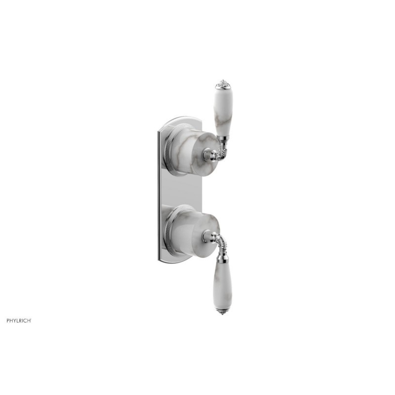 PHYLRICH 4-453B VALENCIA 4 INCH WALL MOUNT TWO WHITE MARBLE LEVER HANDLES THERMOSTATIC VALVE WITH VOLUME CONTROL OR DIVERTER
