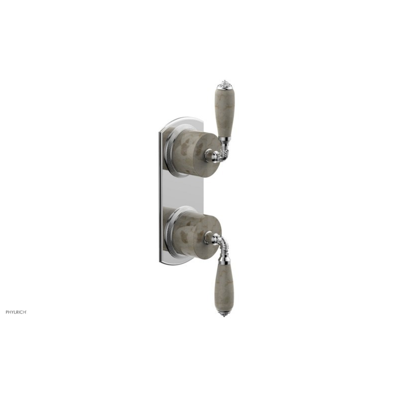 PHYLRICH 4-453D VALENCIA 4 INCH WALL MOUNT TWO BEIGE MARBLE LEVER HANDLES THERMOSTATIC VALVE WITH VOLUME CONTROL OR DIVERTER