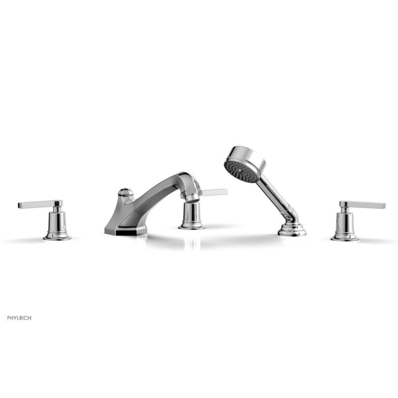PHYLRICH 501-49 HEX MODERN FIVE HOLES WIDESPREAD DECK TUB SET WITH HAND SHOWER AND LEVER HANDLES