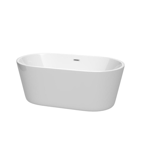 WYNDHAM COLLECTION WCOBT101260 CARISSA 60 INCH FREESTANDING BATHTUB IN WHITE WITH POLISHED CHROME DRAIN AND OVERFLOW TRIM